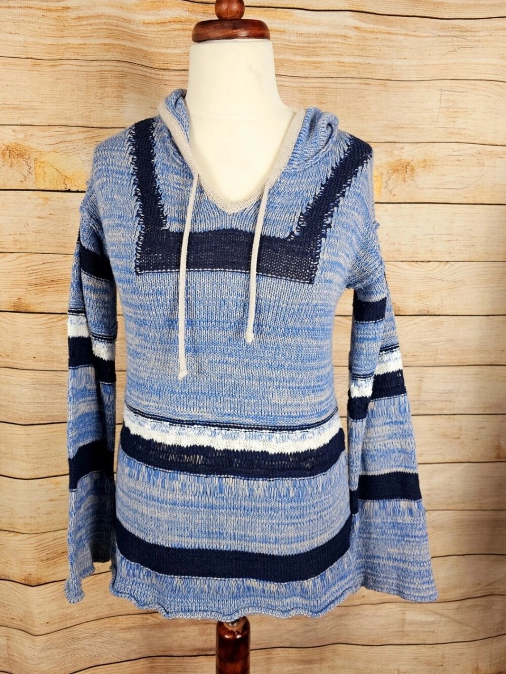 Sloane Rouge Cotton Blend Striped Hooded Sweater Size Medium